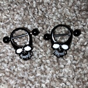 Skull Design Nipple Earrings - Black and White, New